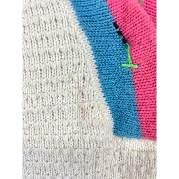 Leon Levin Hand Loomed Knit Sweater Vest Women's S White‎ Pink Blue  Ramie VTG - Picture 7 of 11